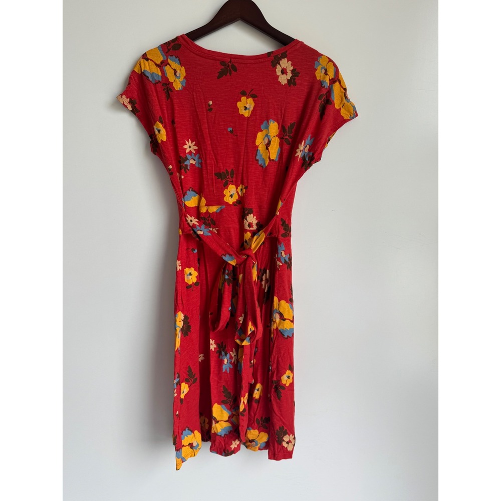 Toad & Co Red Floral Tie Wrap Dress Tencel Organic Cotton Medium pockets midi - Picture 5 of 8